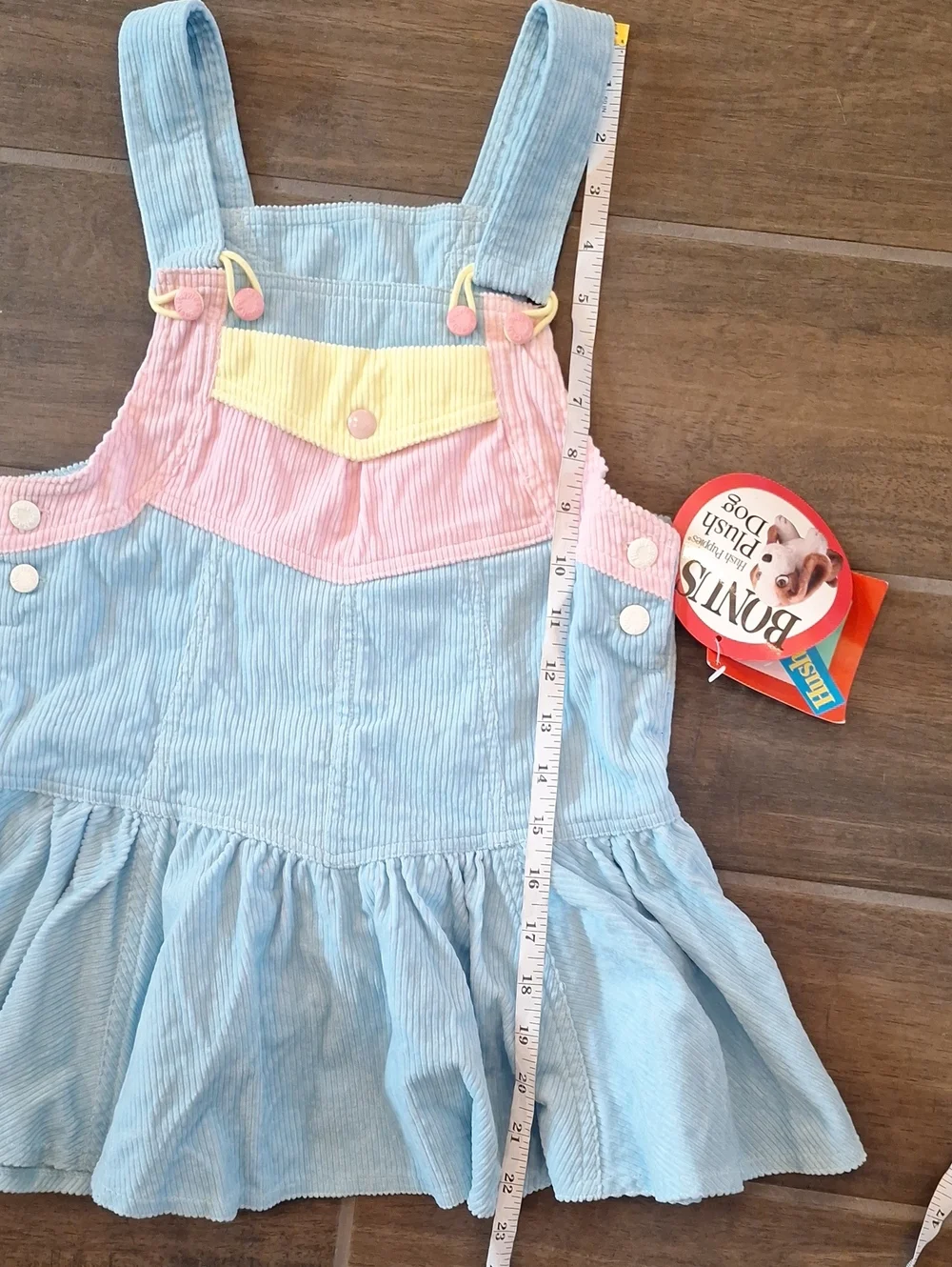 NWT Hush Puppies Old Stock Kids Corduroy Overall Dress Blue Pink Yellow Sz 6X